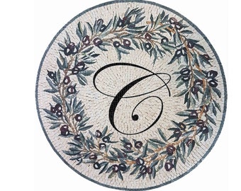 Custom Olive Tree Branches Medallion Tiles.
