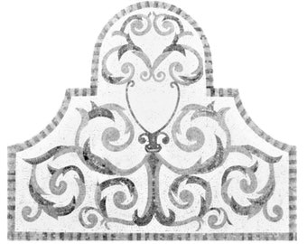Handcrafted Marble Mosaic Tile: Black and White Vines Medallion