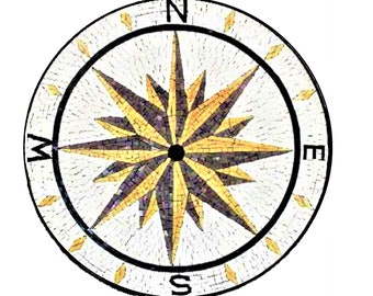 Handcrafted Marble Mosaic Tile: Compass Rose Medallion