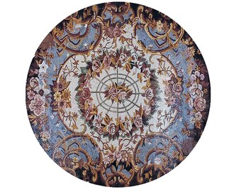 Round Marble Mosaic Tabletop: Floral Medallion, Custom Artwork