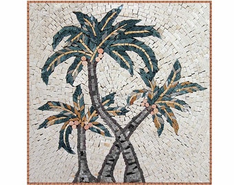 Handcrafted Coconut Tree Marble Mosaic Tile Backsplash - Custom Indoor/Outdoor Art
