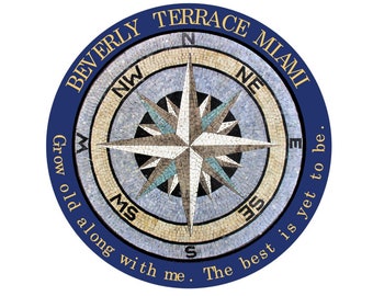 Handcrafted Nautical Compass Rose Marble Mosaic Tile Medallion