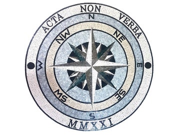 Custom Compass Rose Marble Mosaic Medallion: Nautical Flooring/Wall Tile
