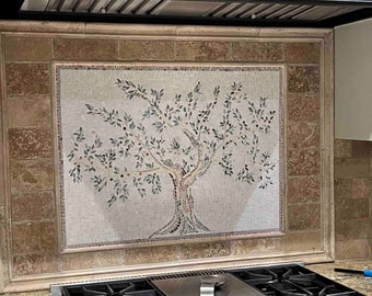 Olive Tree Backsplash Marble Mosaic Tiles.  Handcrafted Mosaic,Customization available Indoor/Outdoor Ok. Handcrafted Roman Mosaics