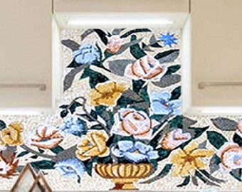 Floral Marble Mosaic Tile Backsplash: Handcrafted Vase Mural