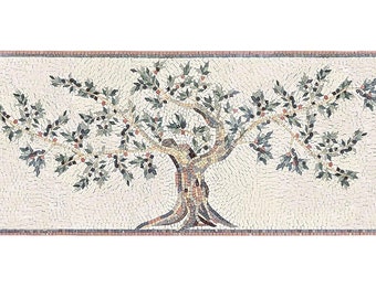 Olive Tree Backsplash Marble Mosaic Tile Handcrafted Mosaic,Customization available Indoor/Outdoor Ok. Handcrafted Roman Mosaics
