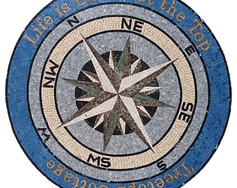 Custom Logo Compass Rose Marble Mosaic Medallion Tiles