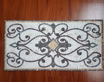 Handcrafted Marble Mosaic Tile: Scrolls Backsplash, Indoor/Outdoor