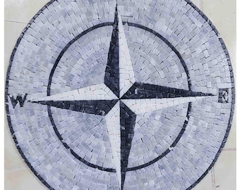 Monochrome Compass Marble Mosaic Medallion
