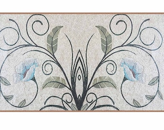Handcrafted Hibiscus Flower Marble Mosaic Tile: Backsplash Wall Art