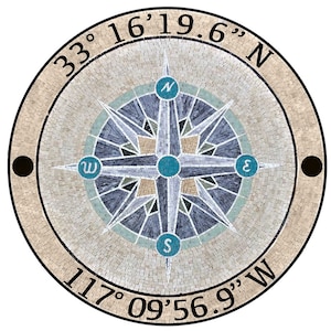 Hand Cut Marble Mosaic Tile: Compass Rose Medallion