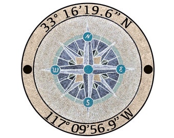 Hand Cut Marble Mosaic Tile: Compass Rose Medallion