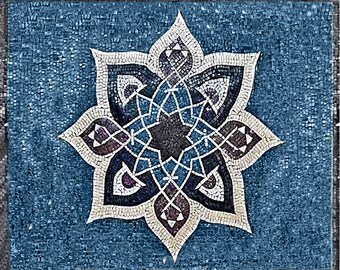 Blue & White Marble Mosaic Tile Medallion: Custom Backsplash or Flooring