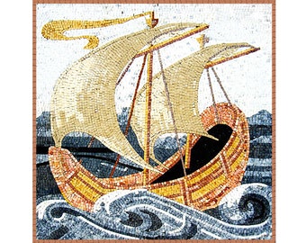 Custom Boat Mosaic Tile Art: Handcrafted Marble Mural