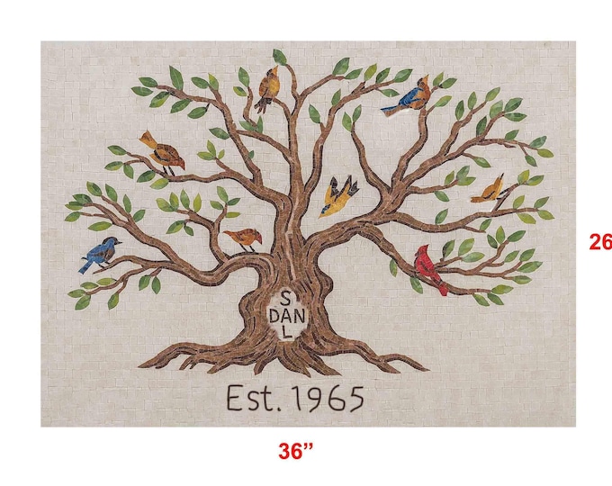 Featured listing image: Tree with Birds and Signs Mosaic Artwork Design