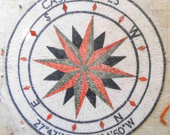 Personalize Navigation Compass Rose Nautical Marble Mosaic Medallion