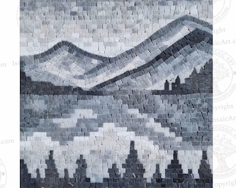 Mountain Lake View Mosaic for Shower and Backsplash