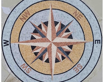 Compass Nautical Marble Mosaic Medallion
