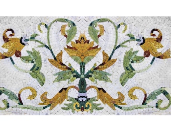 Handcrafted Flower Marble Mosaic Tile Backsplash: Indoor/Outdoor Mural