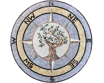 Compass with Olive Tree Mosaic Medallion