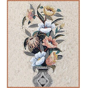 Flowers in Vase Mosaic Tile Mural: Handcrafted Marble Backsplash