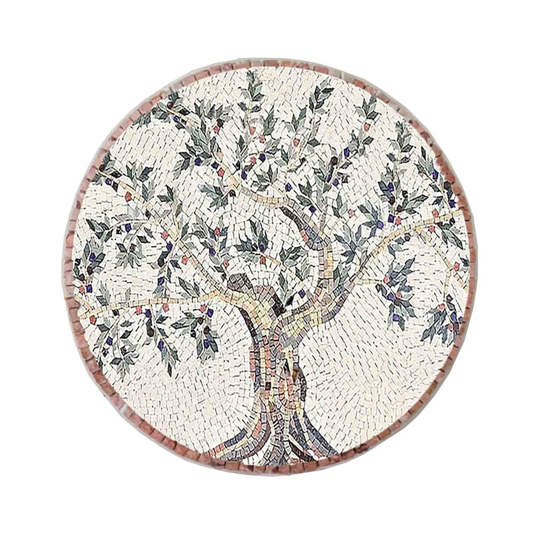 Hand Cut Olive Tree Mosaic Tile: Round Medallion Backsplash - Etsy