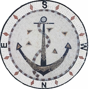 Compass Rose Nautical Sailor Anchor Marble Mosaic Kitchen Backsplash Tiles or Medallion for Flooring Tiles. Customization available