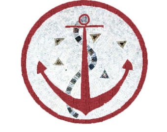 Sailor Anchor Marble Mosaic Medallion Flooring Tiles. Customization available, Handcrafted and Handcut Roman Mosaics