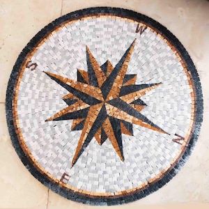 Compass Rose Nautical Marble Mosaic Medallion Tiles