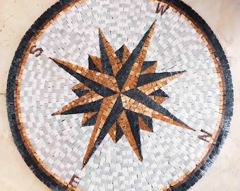 Compass Rose Nautical Marble Mosaic Medallion Tiles