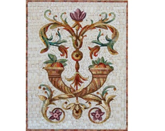Italian Cornucopia Mural: Handcut Marble Mosaic Tile Art