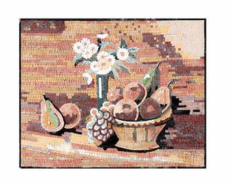 Handcrafted Marble Mosaic Tile: Flower Vase & Fruit Bowl Backsplash