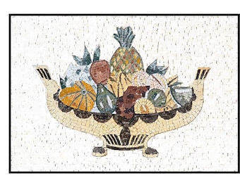 Handcrafted Marble Mosaic Backsplash: Fruit Bowl Wall Art