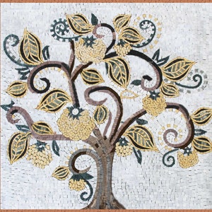 Tree of Life Kitchen Backsplash Marble Mosaic Tiles. Handcrafted Mosaic, Customization available, Indoor/Outdoor Ok.