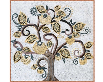 Tree of Life Kitchen Backsplash Marble Mosaic Tiles. Handcrafted Mosaic, Customization available, Indoor/Outdoor Ok.