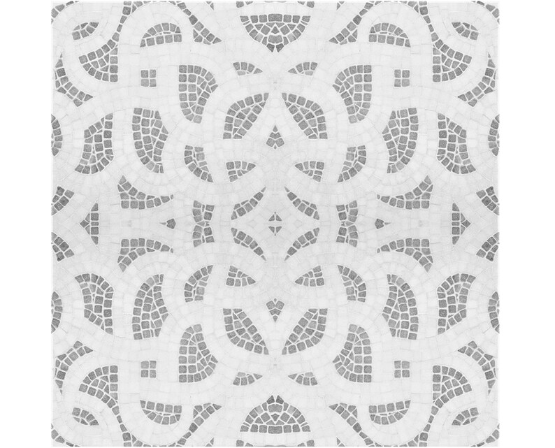 IndoorOutdoor Ok Backsplash Grey and White Marble Mosaic Tiles Handcrafted Mosaic Customization available Handcrafted Roman Mosaics