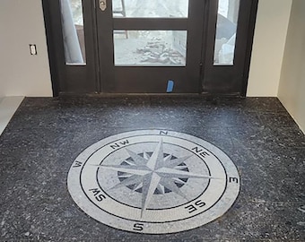 Compass Black White Marble Mosaic Medallion
