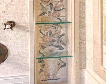 Handcrafted Marble Mosaic Tile Mural: Shower Niche Wall Panel