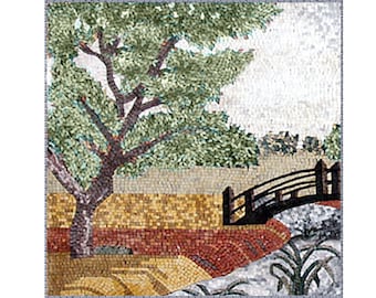 Oak Tree Mosaic Tile Mural: Spring Landscape Backsplash