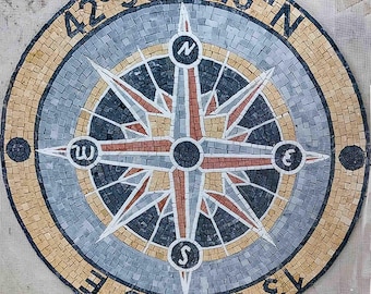 Personalize Coordinates Compass Rose Nautical Marble Mosaic Medallion
