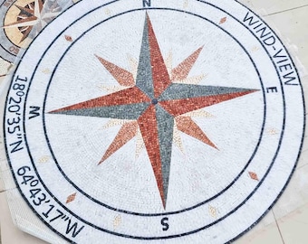 Personalize Your Brand Compass Rose Nautical Marble Mosaic Medallion