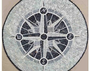 Monochrome Compass Marble Mosaic Medallion