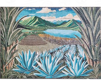 Mosaic Wall Panel Mexican Pyramids, Sugar Canes and Mezcal Agaves