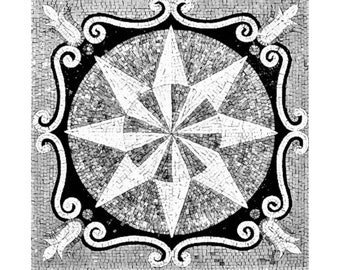 Handcrafted Marble Mosaic Tile: Compass Rose Medallion