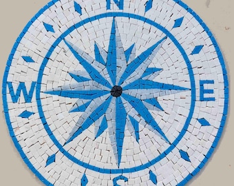 Blue Compass Nautical Marble Mosaic Medallion