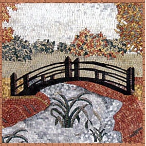 Bridge and Autumn Kitchen Backsplash Mural Marble Mosaic Tiles. Handcrafted Mosaic, Customization available, Indoor/Outdoor Ok.