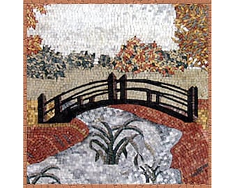 Autumn Bridge Marble Mosaic Tile Mural - Handcrafted Backsplash