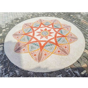 Mandala Marble Mosaic Medallion Flooring Tiles. Customization available, Handcrafted and Handcut Roman Mosaics.