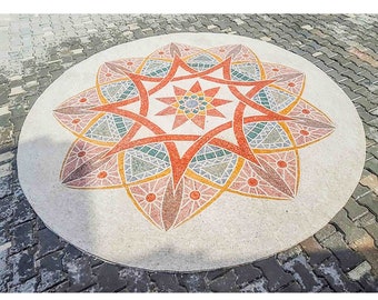 Mandala Marble Mosaic Medallion Flooring Tiles. Customization available, Handcrafted and Handcut Roman Mosaics.