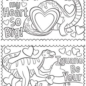 Dinosaur Coloring Printable Valentines - Set of 6 - Etsy